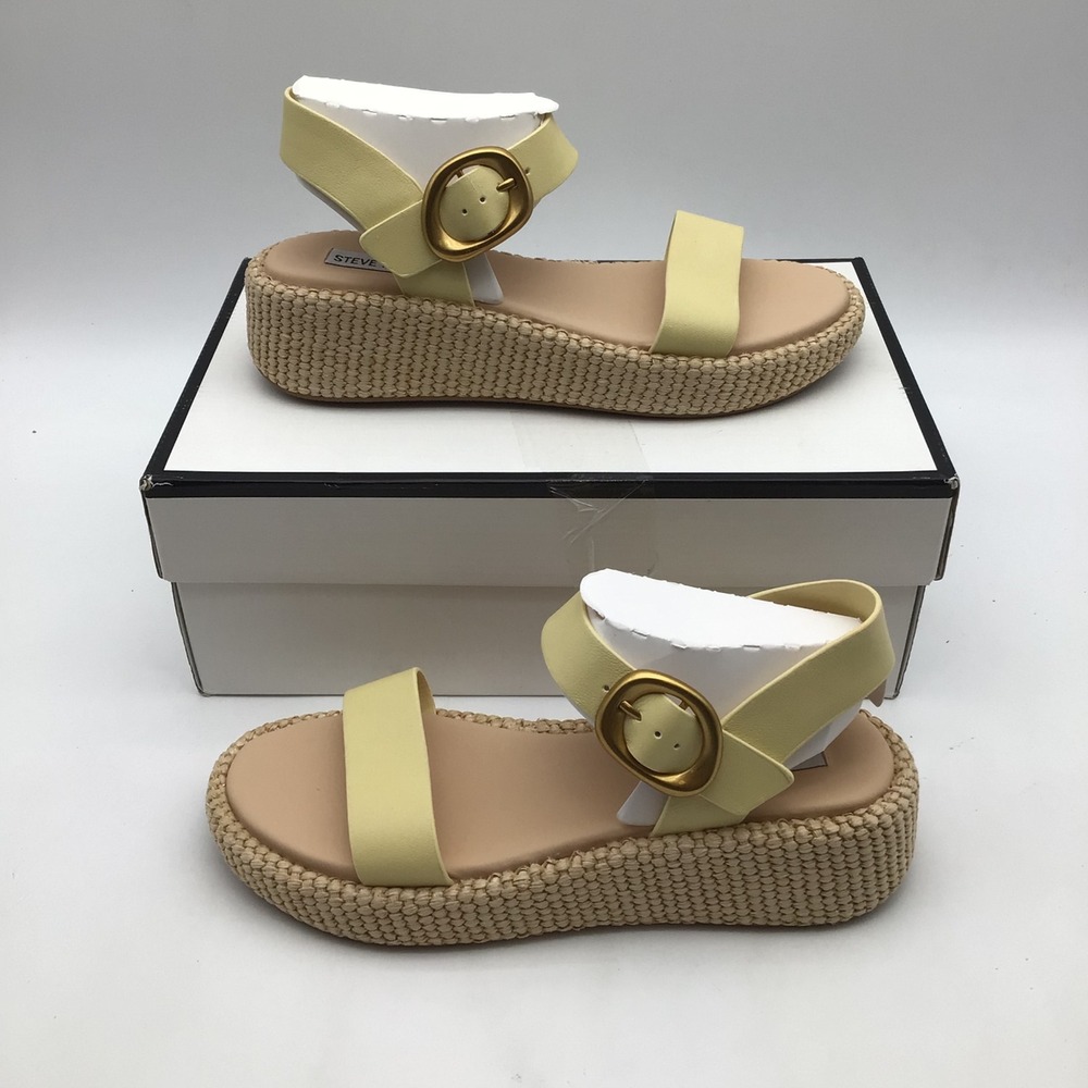 Steve Madden Sedonah Yellow Leather Platform Sandals Flatform Women‎ Size 7M NEW